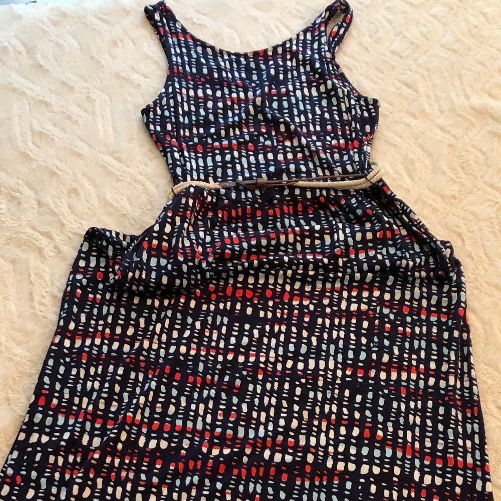 Navy, Red, White Belted Maxi Dress